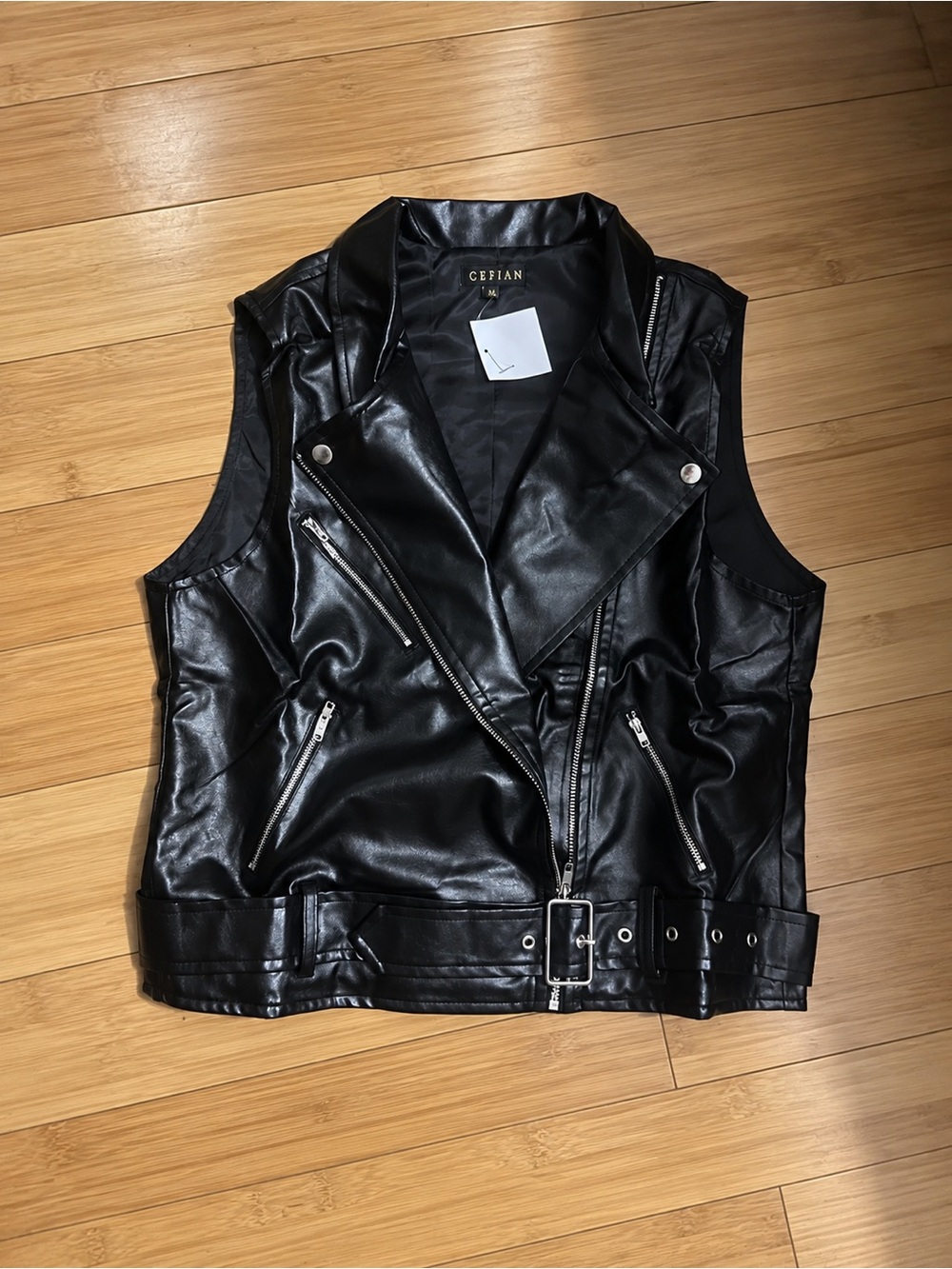 Black Faux Leather Moto Vest